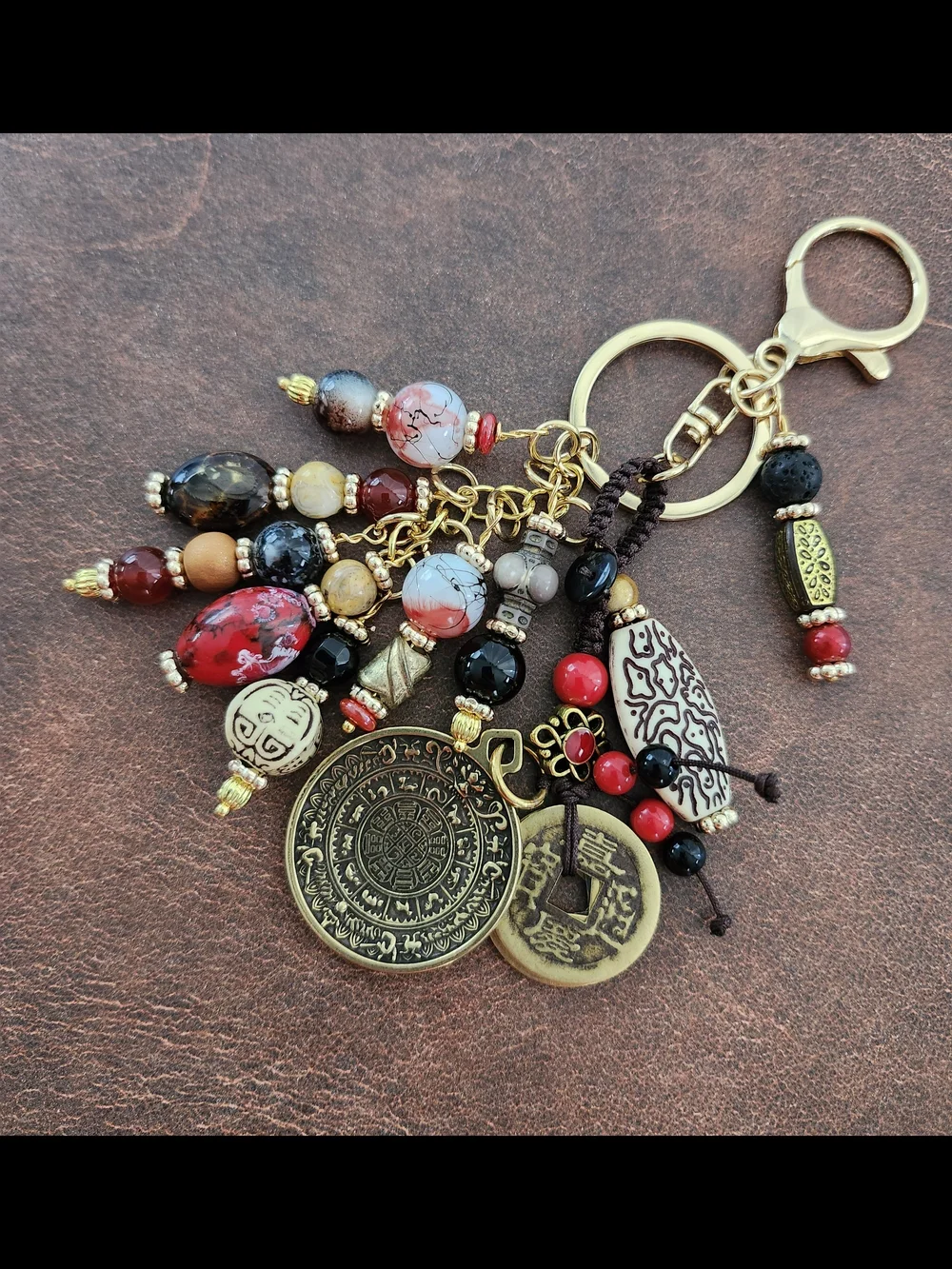 Chinese Feng Shui Purse Charm or Keychain Jasper Carnelian Handcrafted